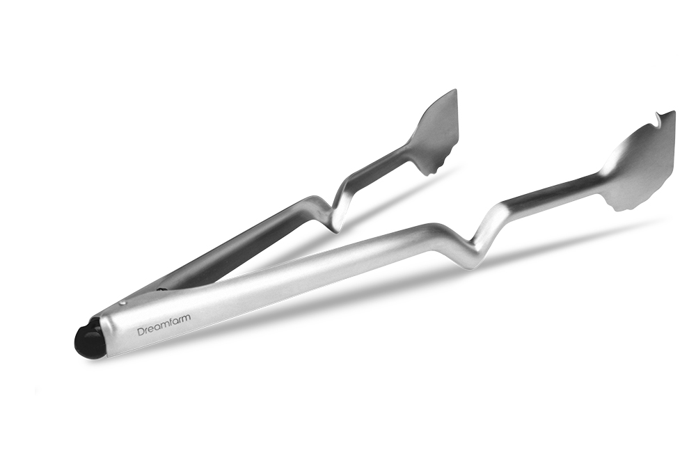 BBQ Clongs: Stainless steel arms.